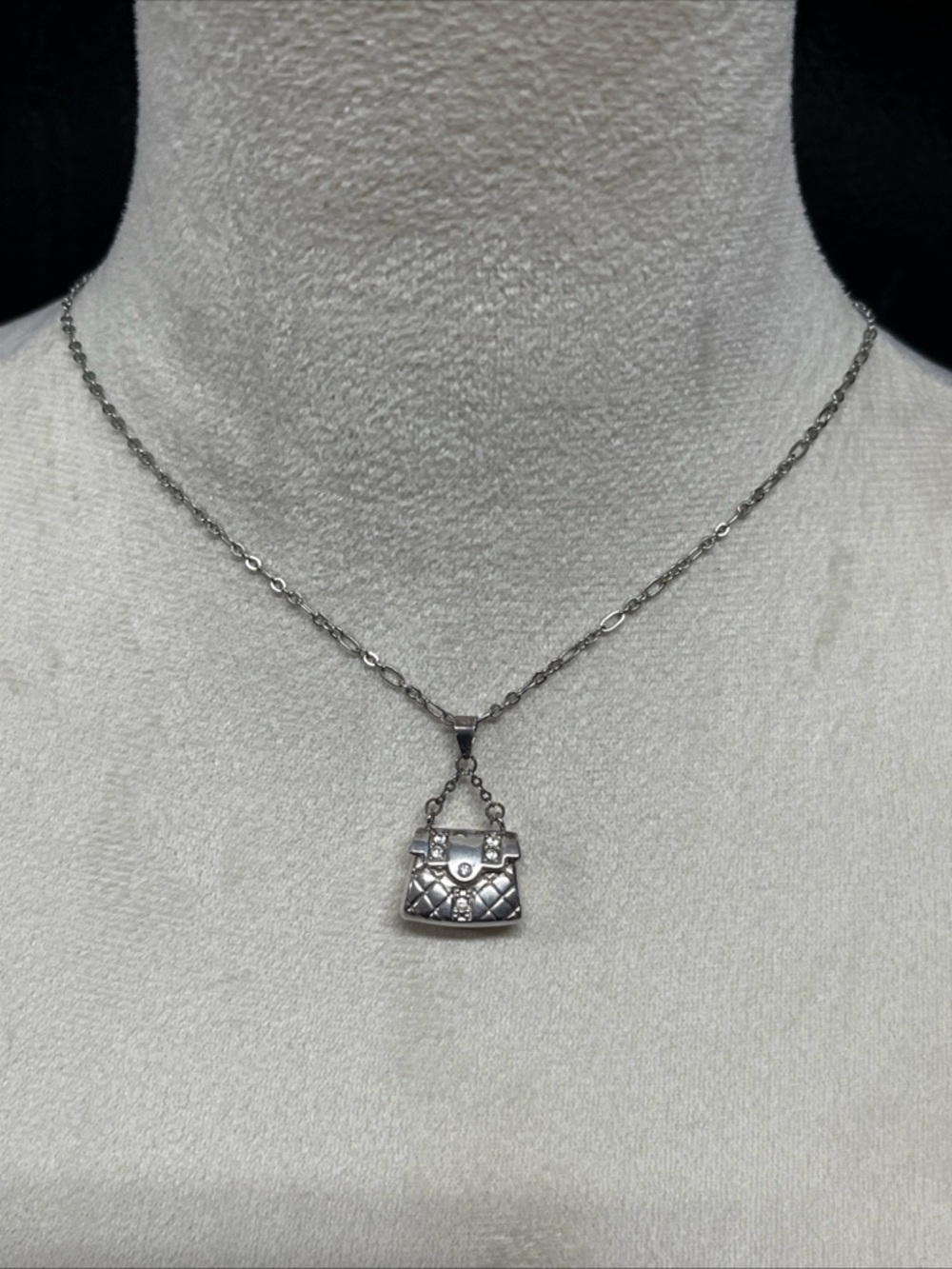 Sterling Silver Ornate Handbag Pendant Or Charm With Crystal Stones